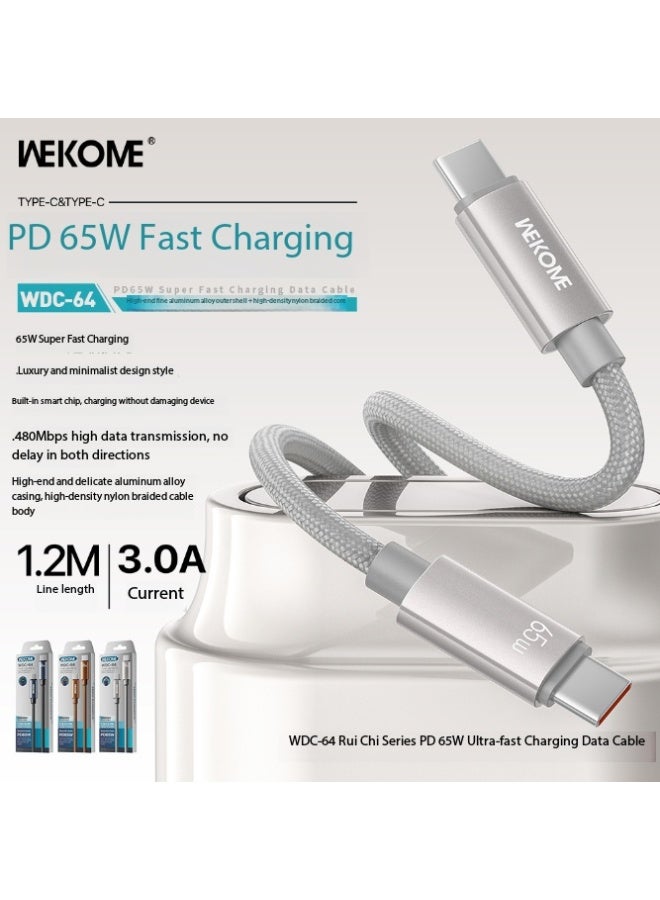 WEKOME PD65W Super Fast Charging Data Cable (Type-C Dual-Head | 1.2m | Nylon Braided) - Available in Space Blue, Coffee Brown, and Graphite Gray (3 cables) - Image 2